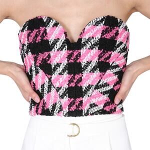 Philosophy Di Lorenzo Serafini Pink Black Checked Boucle Corset Bustier Top 4
